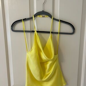 Zara Satin Cowl-Neck Camisole in Lemon Yellow